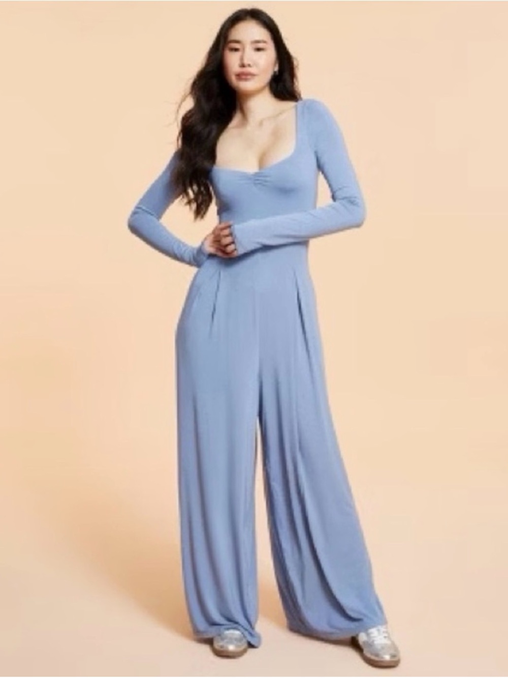 Blogilates Wide-Leg Long-Sleeve Jumpsuit in Light Blue